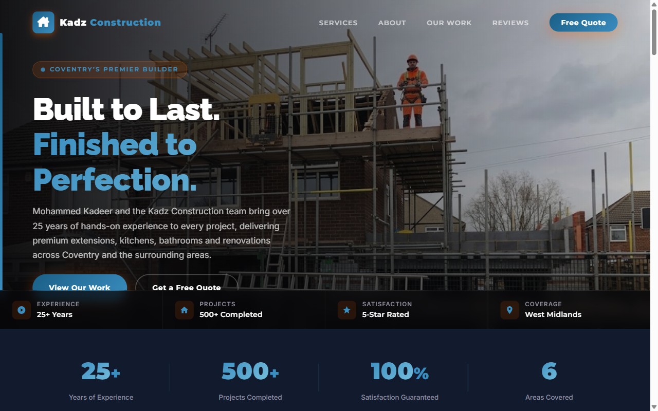 Kadz Construction website